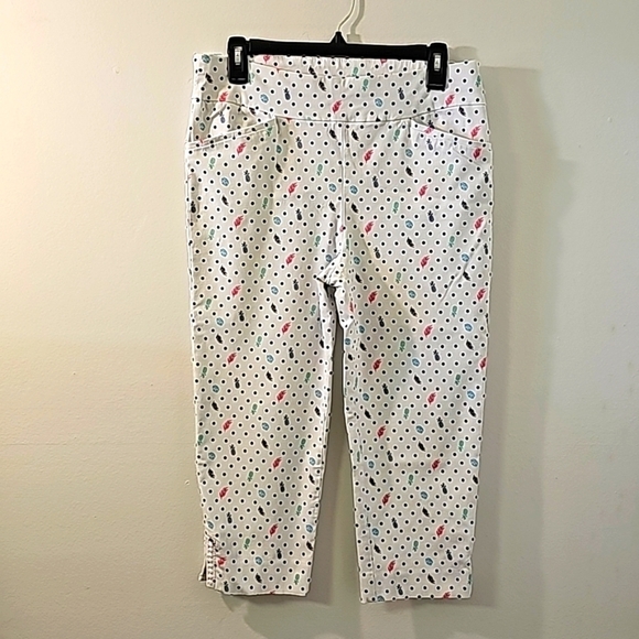 Perfect stretch by Chico's, Y2K capris white with dots and tropical design. … - Picture 1 of 10